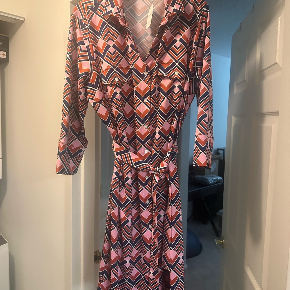 Geometric Patterned Dress - Pink and Black